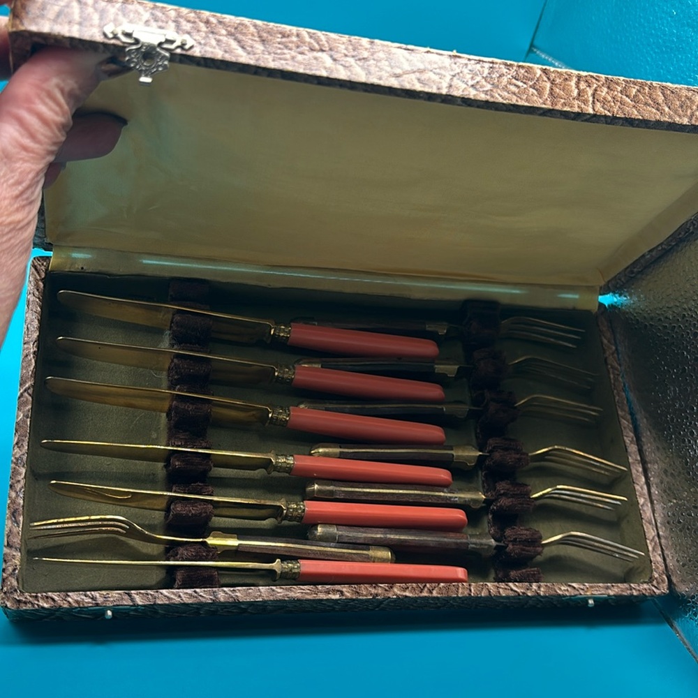 Vintage set of possibly Bakelite appetizer forks and knives